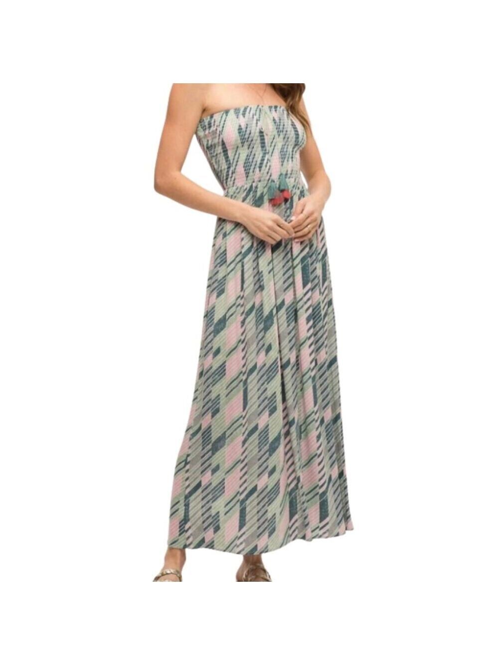 Mystree Palm Tree Vibes Strapless Maxi Dress